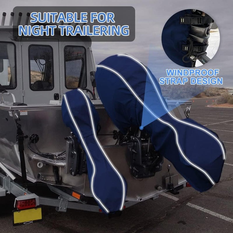 zenicham 600D Fade and Crack Resistant Trailerable Full Outboard Motor Cover,Waterproof and UV-Proof Boat Motor Cover,Boat Engine Cover with Reflective Strips and Adjustable Strap Navy(Fits 20-30 HP) - Image 3